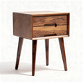 Wooden nightstand with two drawers and tapered legs in walnut finish 40 x 40 x 60cm