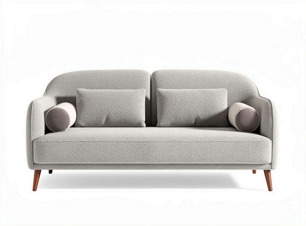 Sofa in light gray fabric with supportive cushions and wooden legs 190 x 85 x 80cm