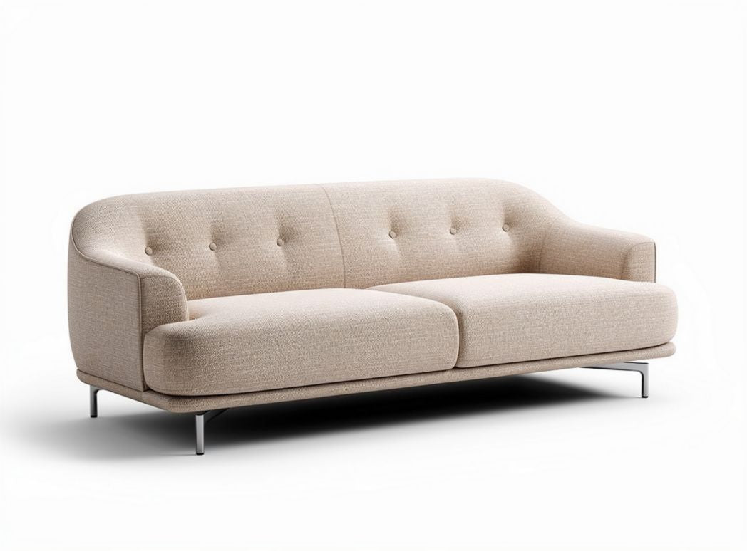 Contemporary two-seater sofa in beige fabric with metal legs 200 x 90 x 80cm