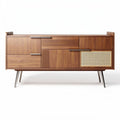 Wooden sideboard with rattan accents and multiple storage drawers 150 x 45 x 70cm