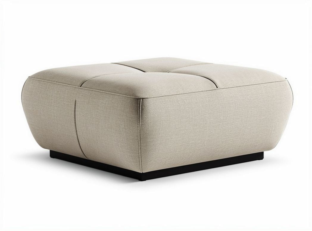 Fabric ottoman coffee table in beige 80 x 80 x 35cm with black base