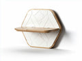 Wood and ceramic hexagonal wall shelf 60 x 35 x 15cm for storage and display