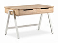 Wooden office desk with two drawers and metal frame in natural finish 120 x 60 x 75cm