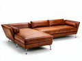 Brown leather sectional sofa with chaise lounge 250 x 90 x 80cm