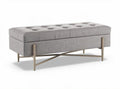 Gray tufted storage bench with metal legs 120 x 45 x 40cm