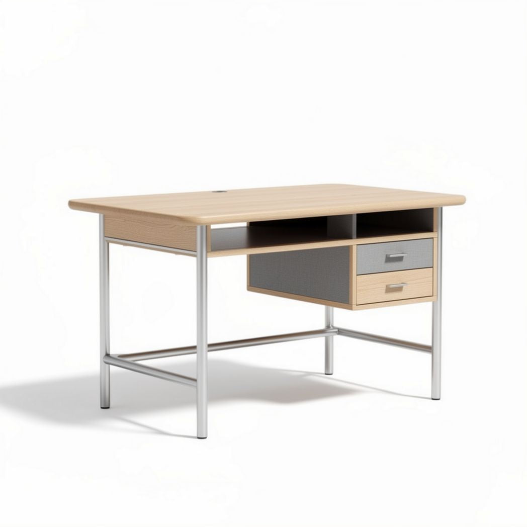 Wooden desk with metal legs and two drawers for home office 120 x 60 x 75cm