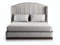 Upholstered bed frame with gray fabric and wooden base 200 x 160 x 100cm