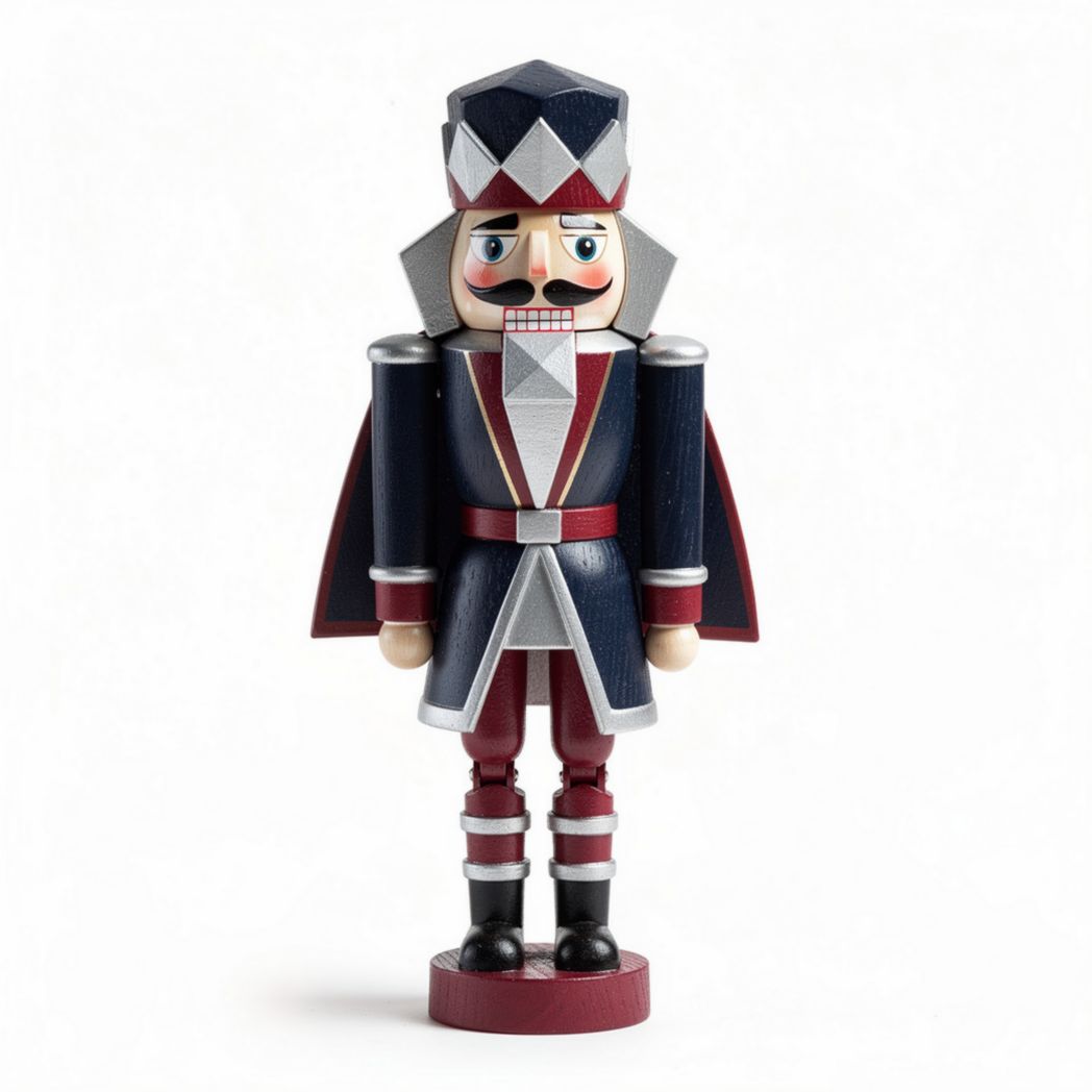 Wooden nutcracker soldier decoration with red and blue design 10 x 5 x 25cm