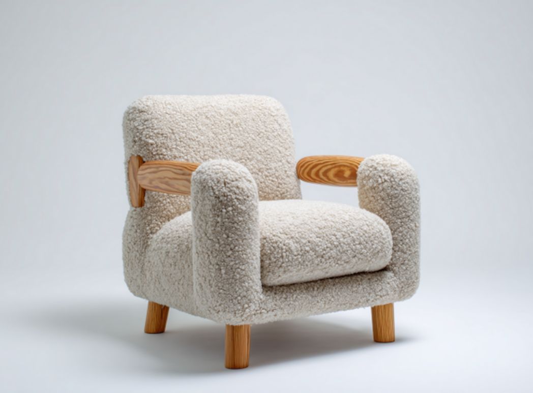 Modern beige armchair with wooden legs for living room seating 80 x 80 x 90cm